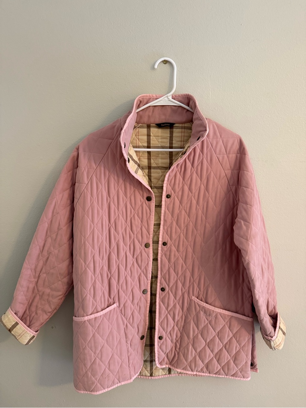 Barbour Pink Quilted Jacket with Plaid Lining